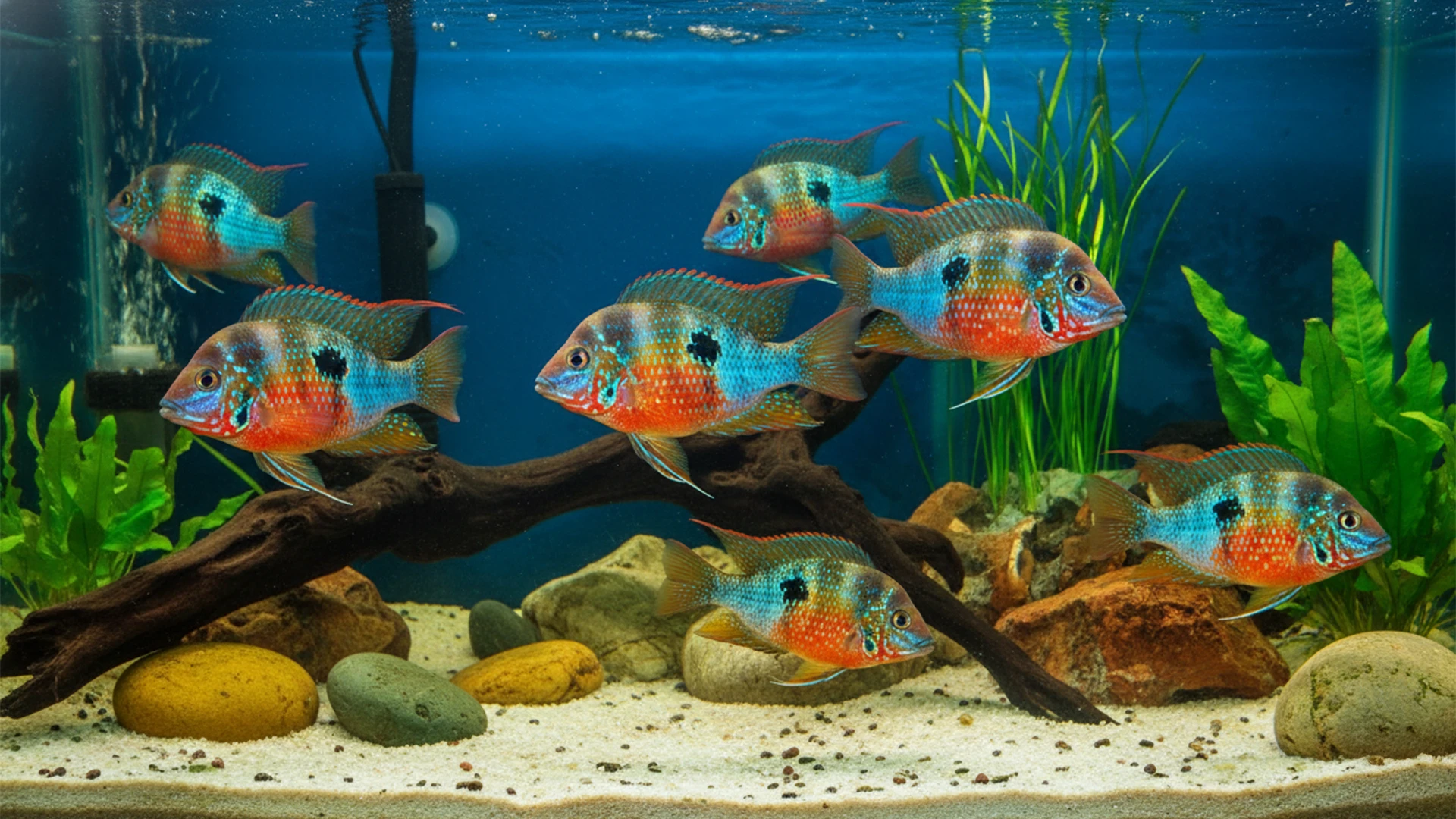 ציקליד אליוטי - קבוצת דגי אליוטי שוחים באקווריום