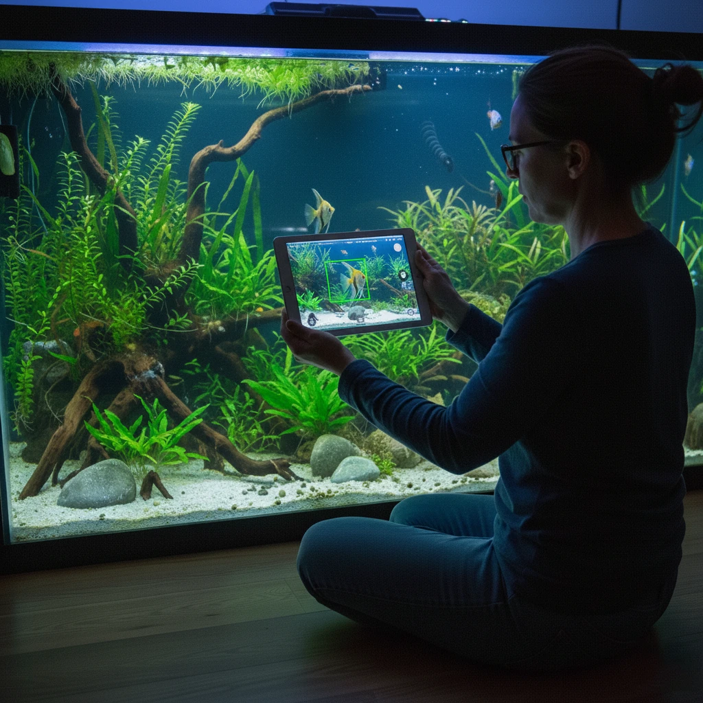 אבחון מחלות דגים וניטור בריאות בעזרת בינה מלאכותית באקווריום: שימוש בטאבלט לסריקה וזיהוי תסמינים בזמן אמת באקווריום ביתי.