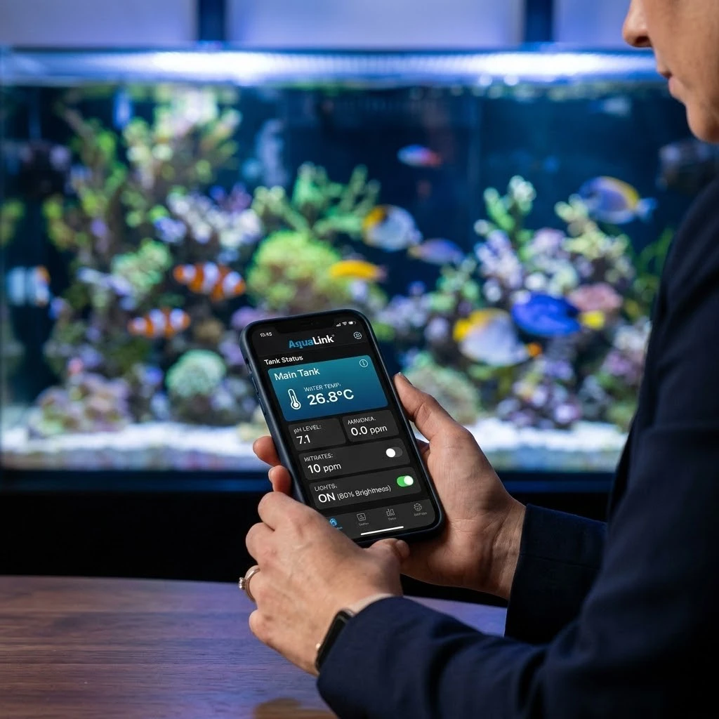 בקר חכם לאקווריום - ניטור מרחוק של טמפרטורה ומערכות חשמל דרך הטלפון