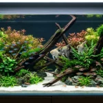 אקווריום צמחייה מרהיב ביופיו עם מים צלולים כקריסטל ודגים בריאים, המדגים את התוצאה של תחזוקת אקווריום מקצועית ונכונה מבית חוות דג הזהב.