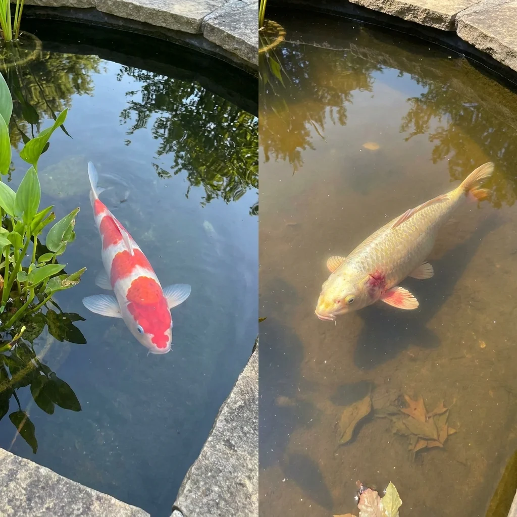 השוואה בין דג קוי בריא לחולה עקב תנאי מים ירודים